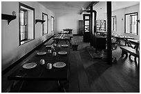 Dinning room in Cavalry Barracks. Fort Laramie National Historical Site, Wyoming, USA ( black and white)