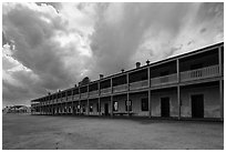 Barracks and storm clouds. Fort Laramie National Historical Site, Wyoming, USA ( black and white)