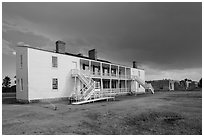 Old Bedlam, oldest building in Wyoming. Fort Laramie National Historical Site, Wyoming, USA ( black and white)