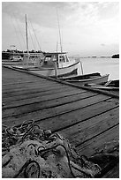 Pier and small boats, La Parguera. Puerto Rico (black and white)