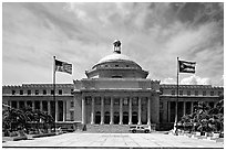 Capitol, with US and Puerto Rico flags. San Juan, Puerto Rico ( black and white)