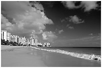 Beach and modern residential towers, morning. San Juan, Puerto Rico (black and white)