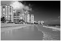 Beach and waterfront, new town. San Juan, Puerto Rico (black and white)