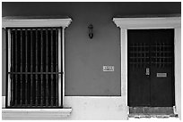 Doors and blue walls. San Juan, Puerto Rico ( black and white)