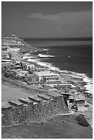 Coast seen from the walls of Fort San Felipe del Morro Fortress. San Juan, Puerto Rico (black and white)