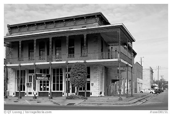 Historic brick building with balcony. Selma, Alabama, USA