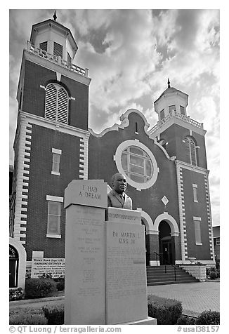 Selma-Montgomery march memorial and Brown Chapel. Selma, Alabama, USA (black and white)
