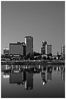 Downtown buidings and Arkansas River at twilight. Little Rock, Arkansas, USA ( black and white)