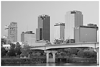 Bridge and Downtown buidings at dawn. Little Rock, Arkansas, USA (black and white)