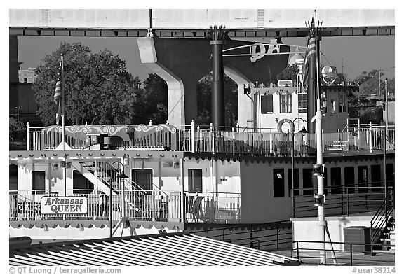 Decks of riverboat Arkansas Queen. Little Rock, Arkansas, USA (black and white)