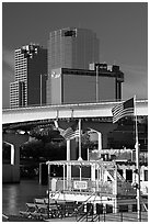 Riverboat and skyline. Little Rock, Arkansas, USA ( black and white)