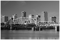 Downtown skyline and Arkansas River, early morning. Little Rock, Arkansas, USA (black and white)