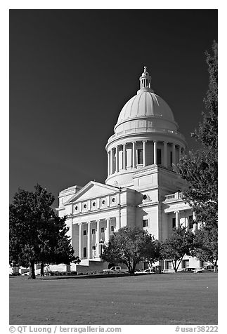 Lawn and Arkansas State Capitol. Little Rock, Arkansas, USA (black and white)