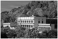 Historic buildings and trees in fall foliage. Hot Springs, Arkansas, USA ( black and white)