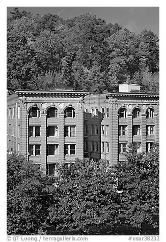 Historic buildings below hillside. Hot Springs, Arkansas, USA