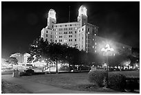 Historic hotel by night. Hot Springs, Arkansas, USA (black and white)