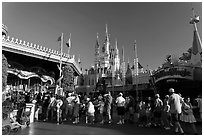 People lining up, Magic Kingdom, Walt Disney World. Orlando, Florida, USA ( black and white)