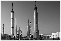 Gemini Titan and Atlas Mercury rockets on display,Kennedy Space Centre. Cape Canaveral, Florida, USA ( black and white)