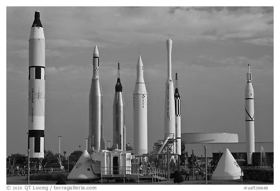 Rocket garden, John F Kennedy Space Center. Cape Canaveral, Florida, USA (black and white)
