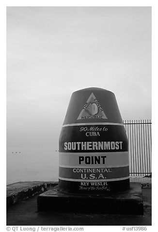 Southermost point in continental US. Key West, Florida, USA (black and white)