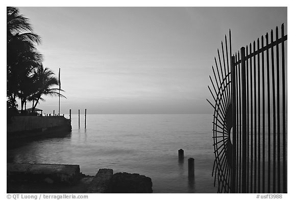 Sunrise near  Southermost point in the continental US. Key West, Florida, USA (black and white)