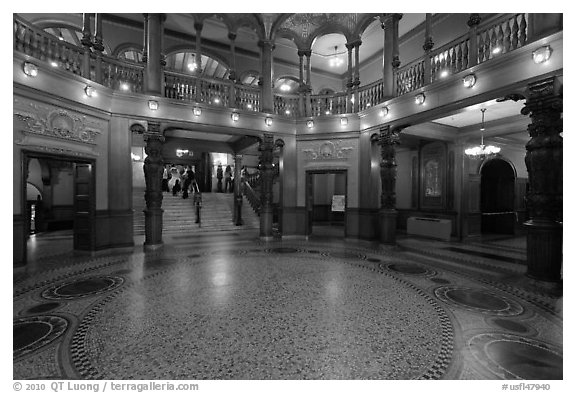 Lobby inside former Ponce de Leon Hotel, Flagler College. St Augustine, Florida, USA (black and white)
