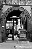 Statue of Henry Flagler and entrance to Flagler College. St Augustine, Florida, USA ( black and white)