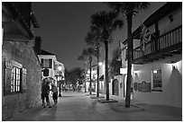 Historic street with palm trees and old buidlings. St Augustine, Florida, USA ( black and white)