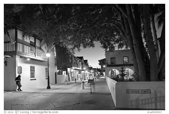 historic Spanish Colonial Quarter by night. St Augustine, Florida, USA (black and white)