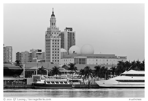 Miami Waterfront and Freedom Tower at dawn. Florida, USA (black and white)