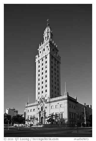Freedom Tower, memorial to Cuban immigration, Miami. Florida, USA (black and white)