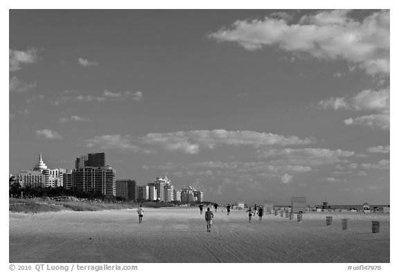 South Beach, early morning, Miami Beach. Florida, USA (black and white)