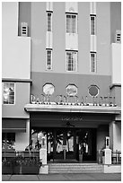 Entrance of Park Central Hotel in Art Deco architecture, Miami Beach. Florida, USA ( black and white)