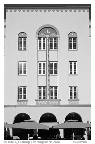 Art Deco hotel facade, Miami Beach. Florida, USA (black and white)