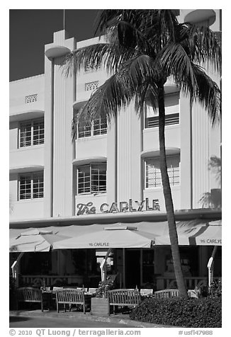 Carlyle Hotel, South Beach district, Miami Beach. Florida, USA (black and white)