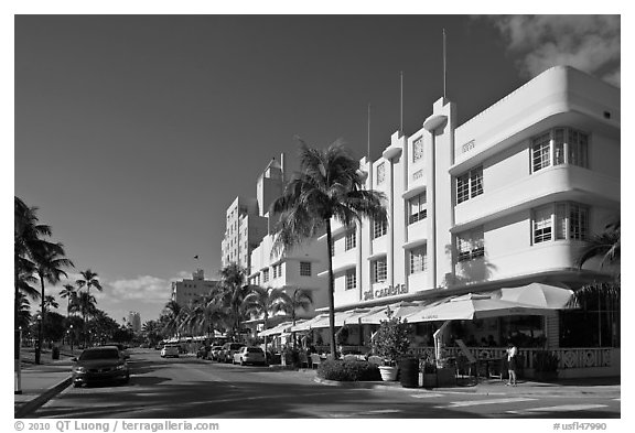 Beachfront street and hotels, South beach, Miami Beach. Florida, USA