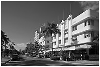 Beachfront street and hotels, South beach, Miami Beach. Florida, USA ( black and white)