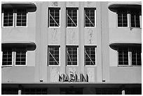 Detail of Art Deco Facade, Miami Beach. Florida, USA ( black and white)