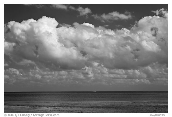 Clouds floating above Atlantic Ocean, Matacumbe Key. The Keys, Florida, USA (black and white)
