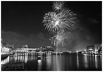 Fireworks over Davis Island, Tampa. Florida, USA (black and white)