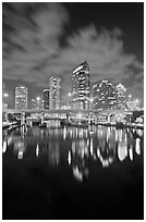 Downtown Tampa skyline at night, Tampa. Florida, USA (black and white)
