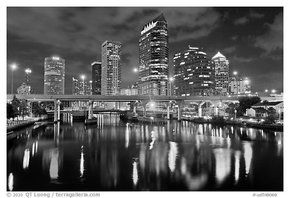 Night skyline, Tampa. Florida, USA (black and white)