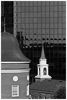 White steepled Church and glass building. Orlando, Florida, USA ( black and white)
