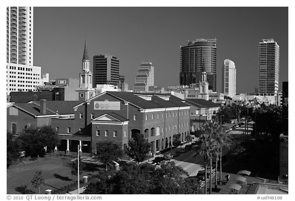 Downtown street from above. Orlando, Florida, USA (black and white)