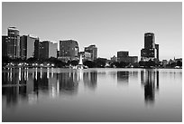 Downtown skyline at sunset, lake Eola. Orlando, Florida, USA ( black and white)