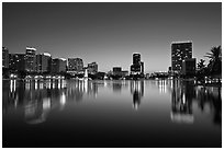 City skyline at dusk from Sumerlin Park. Orlando, Florida, USA ( black and white)