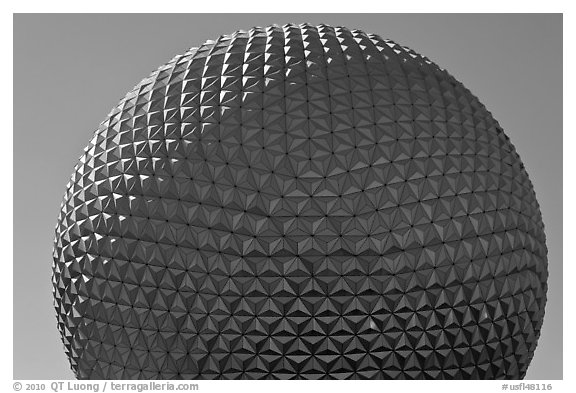 18-story geodesic sphere, Epcot theme park. Orlando, Florida, USA (black and white)
