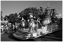 Float with Disney characters on Main Street. Orlando, Florida, USA ( black and white)