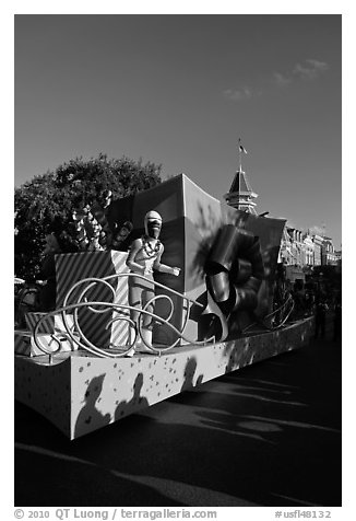 Parade float on Main Street, Magic Kingdom, Walt Disney World. Orlando, Florida, USA (black and white)