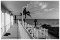 Beachfront resort and ocean, Sanibel Island. Florida, USA (black and white)